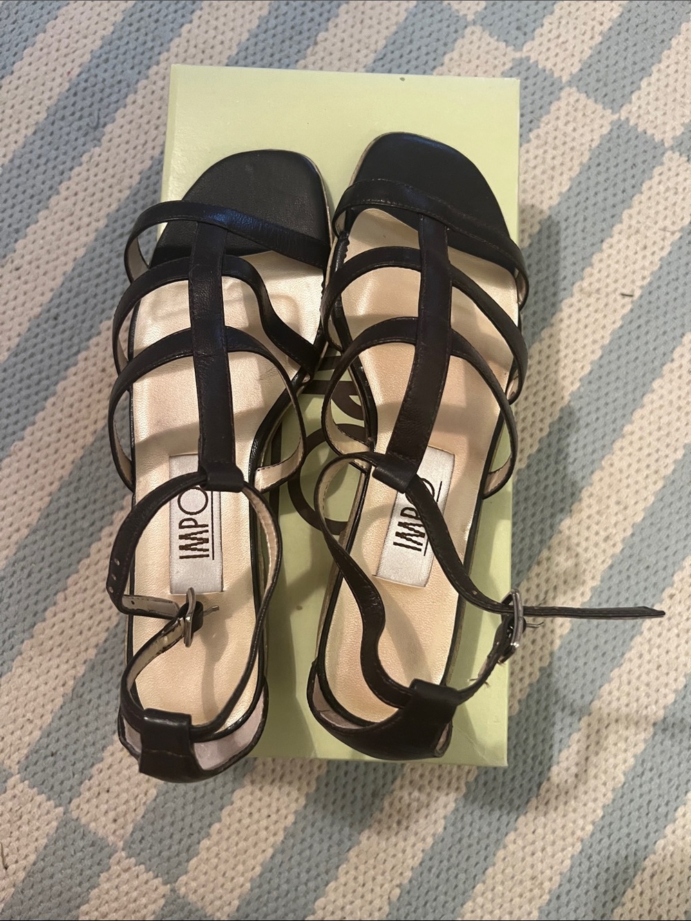 Impo Madewell  Black Strappy T‑Bar Leather Sandals